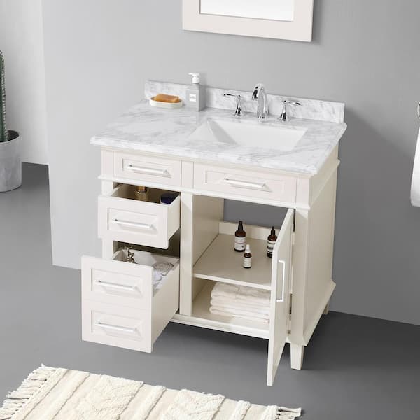 Home Decorators Collection Moorside 36 in. W x 19 in. D x 34 in. H Single  Sink Bath Vanity in Sweet Maple with White Engineered Stone Top Moorside  36SM - The Home Depot