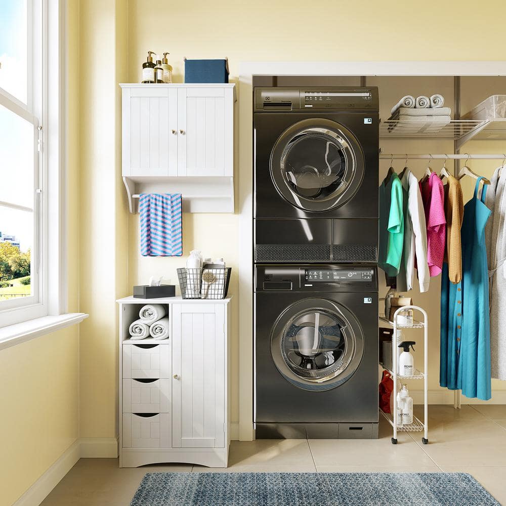 White Wall-Mounted Two-Door Medicine Cabinet with Towel Bar