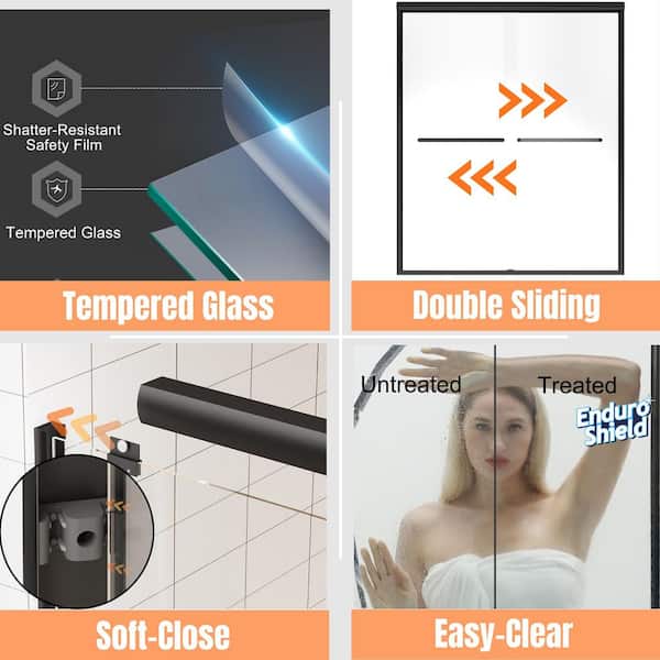 56 in. - 60 in. W x 72 in. H Sliding Framed Shower Door in Matte Black with Clear Glass