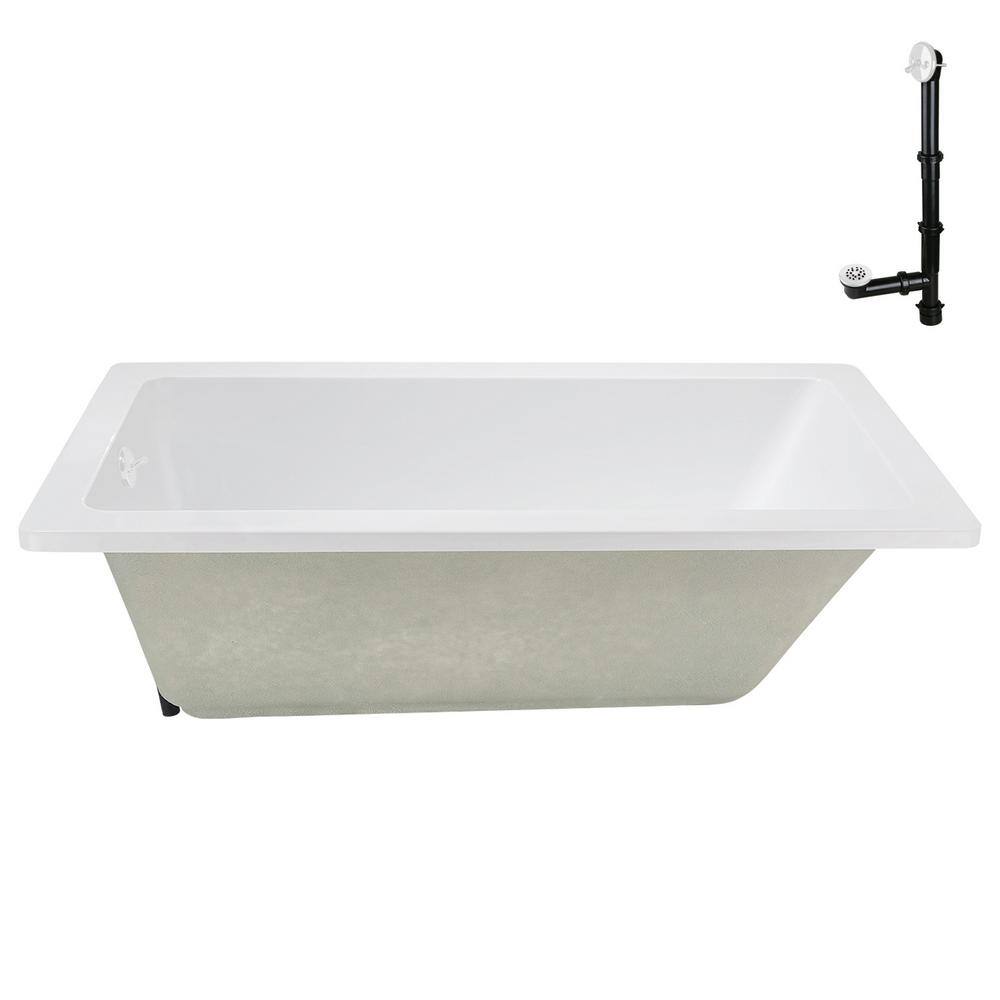 60" x 32" Glossy White Acrylic Soaking Drop-In Bathtub