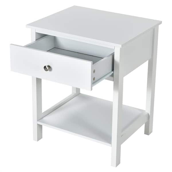 Costway 1-Drawer White Nightstand With Drawer Storage Shelf Wooden ...