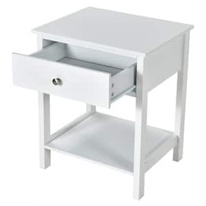 1-Drawer White Nightstand with Drawer Storage Shelf Wooden Bedside Sofa Side Table 23" x 19" x 16"(H x W x D)