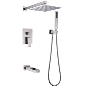 Single-Handle 3-Spray Square High Pressure Tub and Shower Faucet in Brushed Gold (Valve Included)