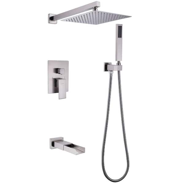 HOMEMYSTIQUE Single Handle 3-Spray Shower Faucet 2.5 GPM with Adjustable Flow Rate, Easy to Install in Brushed Nickel
