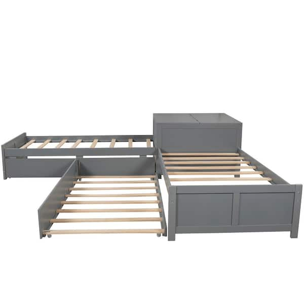 Twin Size L Shaped Bedframe Upholstered Double Twin Size Daybed with  Trundle & Drawer, Wooden Slats Support No Box Spring Needed - Bed Bath &  Beyond - 38438878