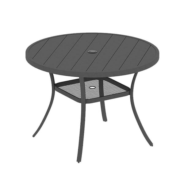 41.7 in. Dark Gray Round Metal Outdoor Dining Table