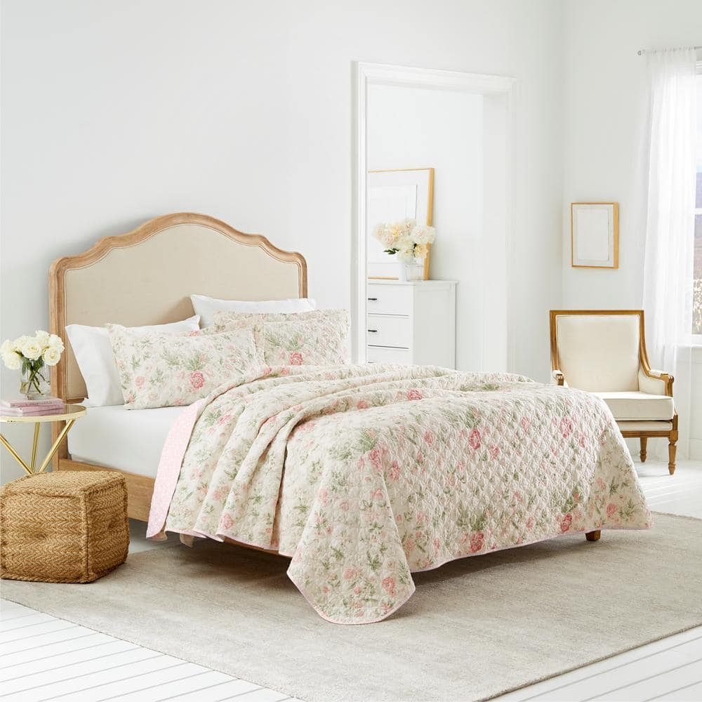 Twin Pink Cotton Reversible Quilt Set with Sham