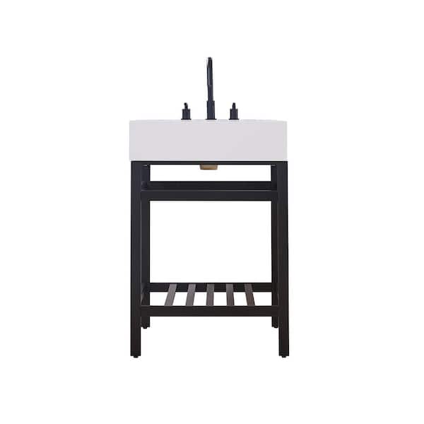 Altair Edolo 24 in. W x 22 in. D x 35 in. H Bath Vanity in Matt Black with White Composite Stone Top