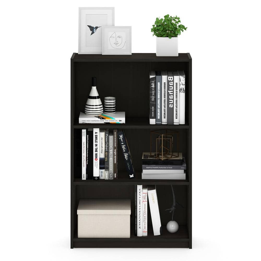 Espresso 3-Tier Adjustable Wood Shelf Bookcase