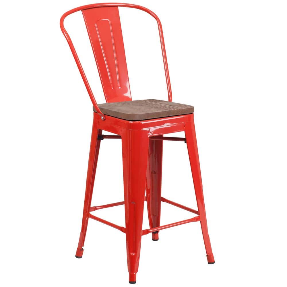 Flash Furniture 24.25 in. Red Bar Stool CGACH249901REHD The Home Depot