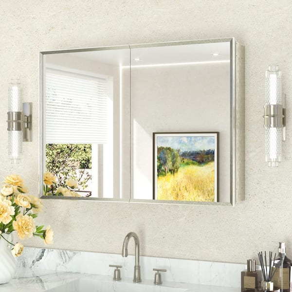 36 in. W x 24 in. H Rectangular Aluminum Medicine Cabinet with Mirror in Brushed Nickel