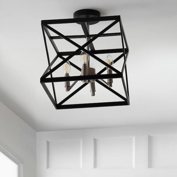 Matias 13 in. 4-Light Black/Nickel Cage Semi-Flush Mount