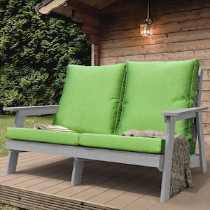 Charl Gray Frame Plastic Patio Outdoor Loveseat with Green Cushions
