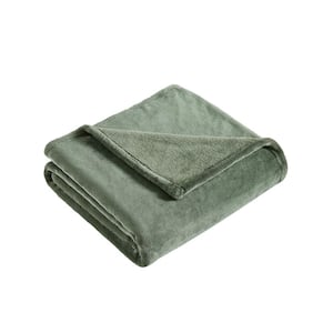 Solid Plush Green Microfiber Throw Blanket