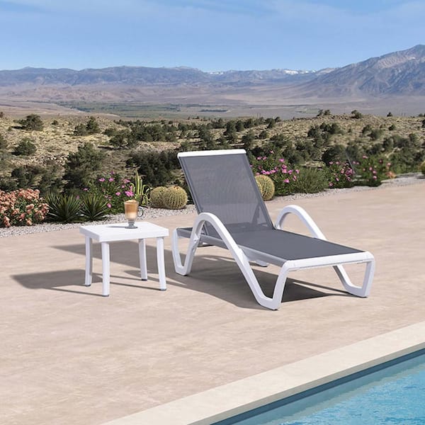 PURPLE LEAF Patio Chair Set Plastic Outdoor Chaise Lounge Chairs with Table for Outside Beach in-Pool Lawn Poolside, Grey