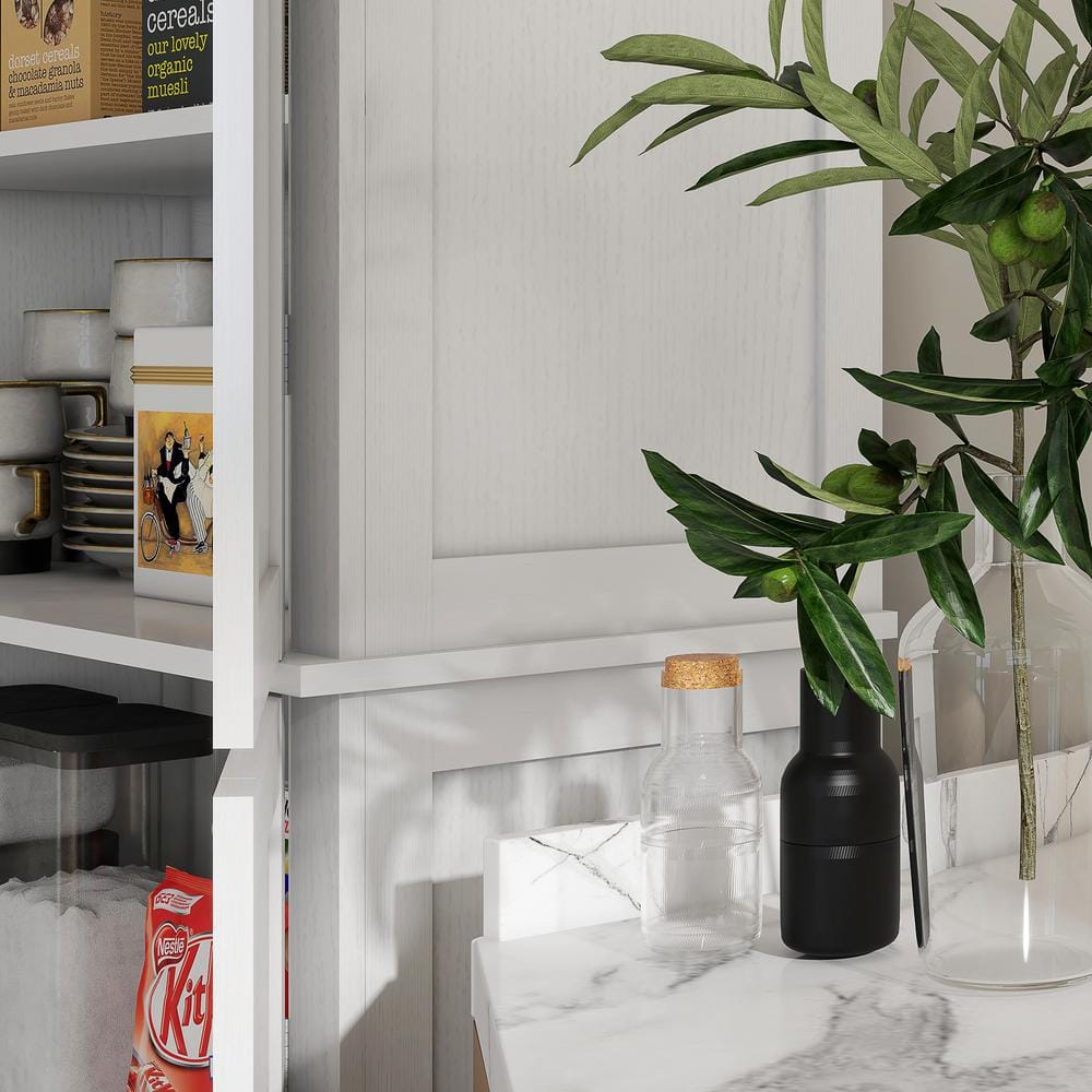 72" White Wood Grain Shaker Style Freestanding Kitchen Pantry Cabinet