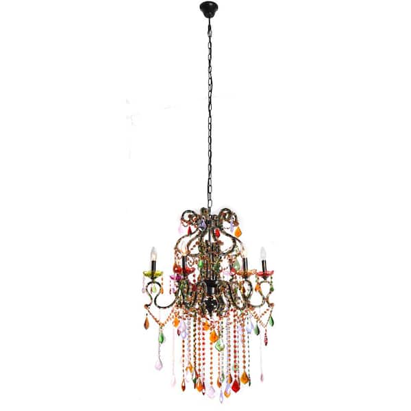 6-Light Multi-Color Crystal Geometric Chandelier for Living Room with No Bulbs Included