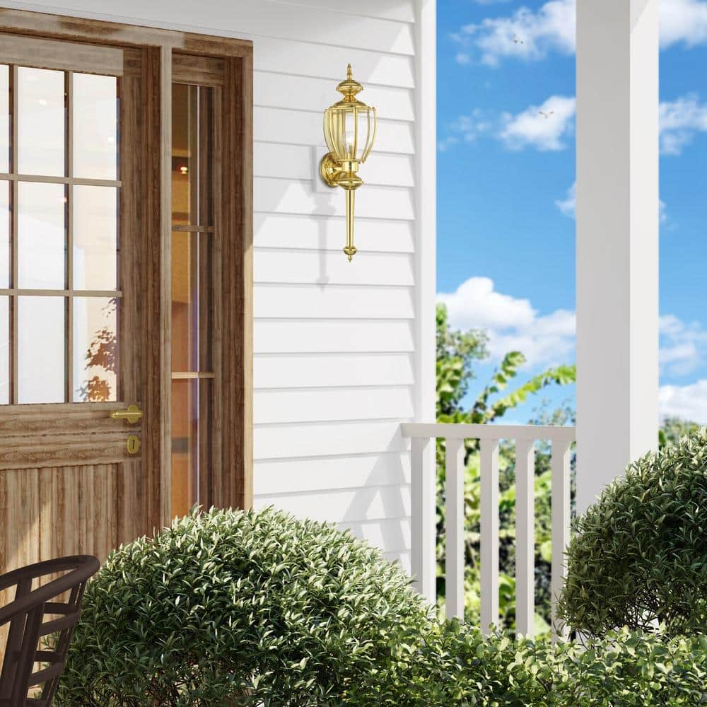 Elegant Polished Brass Outdoor Wall Lantern with Clear Beveled Glass