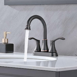 Spout 4 in. Centerset Double Handle High Arc Bathroom Faucet with Drain in Oil Rubbed Bronze