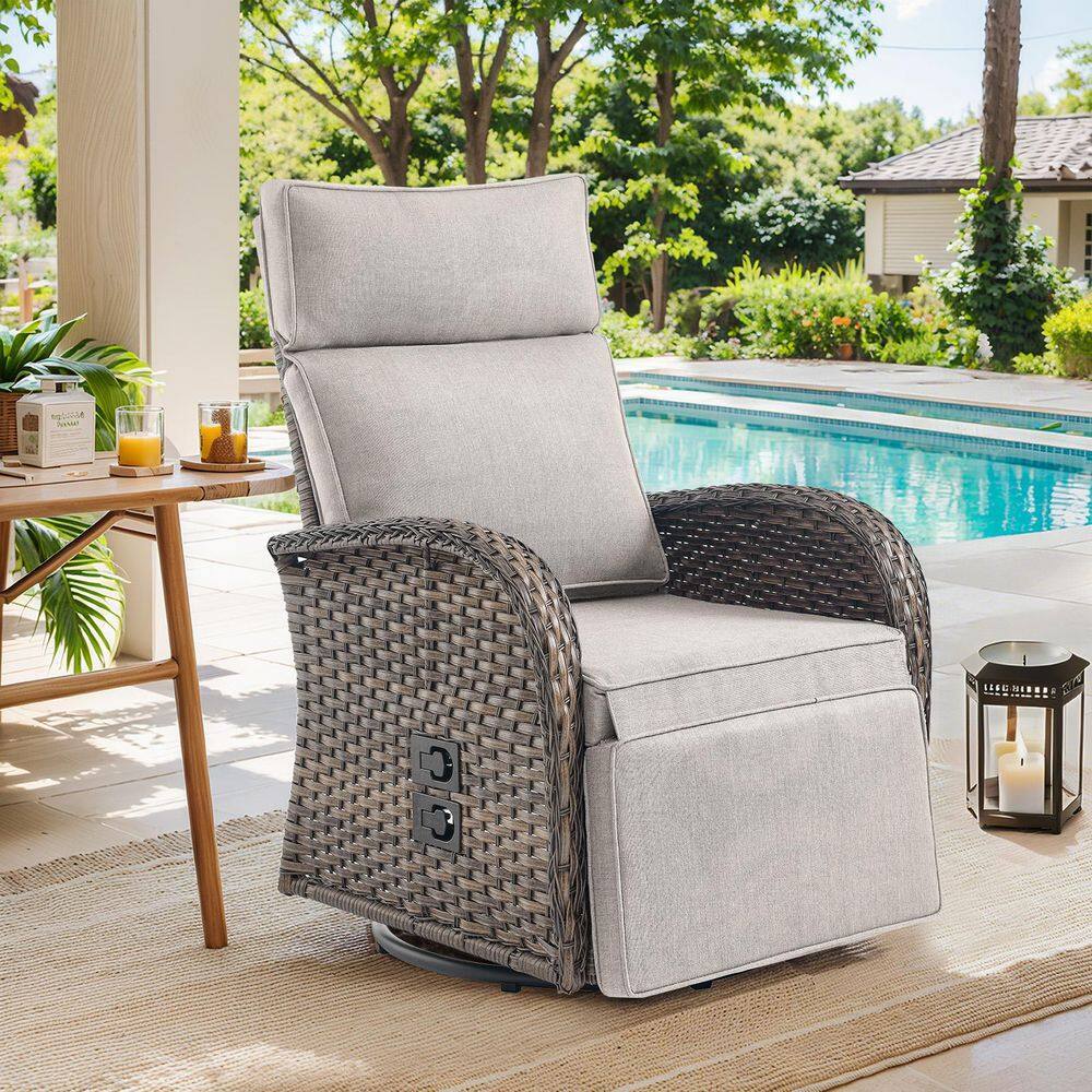 Rotavia Reclining 1-Piece Wicker Outdoor 362° Swivel Recliner with Beige Cushions, Adjustable Backrest, Footrest price history on PriceWatchPro