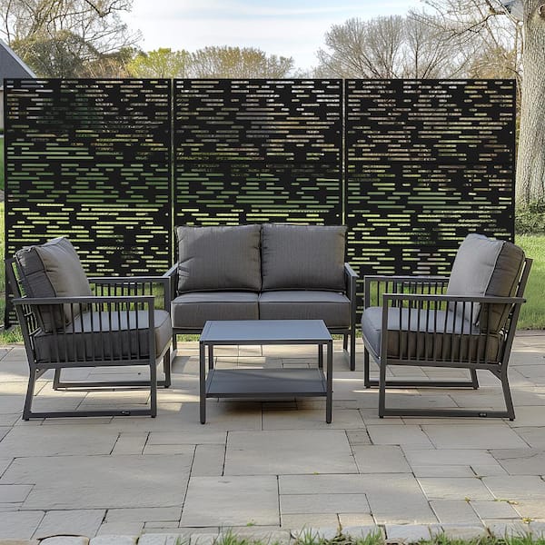 Dovelina Godfrey 72 in. Galvanized Steel Garden Fence Outdoor Privacy Screen Garden Screen Panels in Black