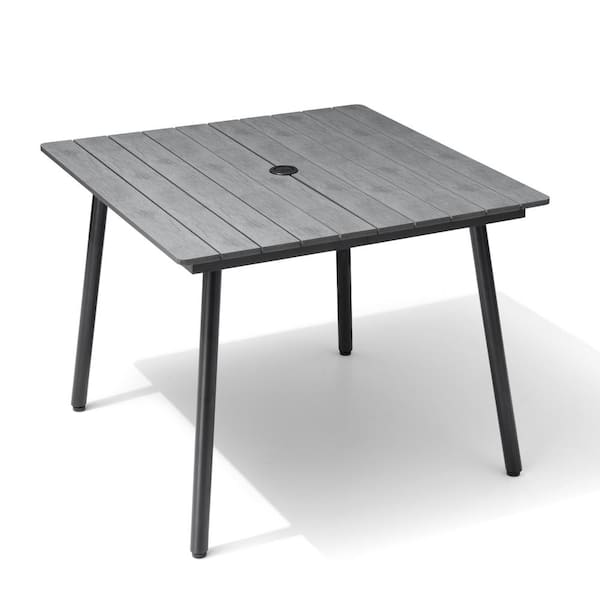 Pellebant 37 in. Gray Rectangular Aluminum Outdoor Patio Dining Table with Wood-Like Tabletop