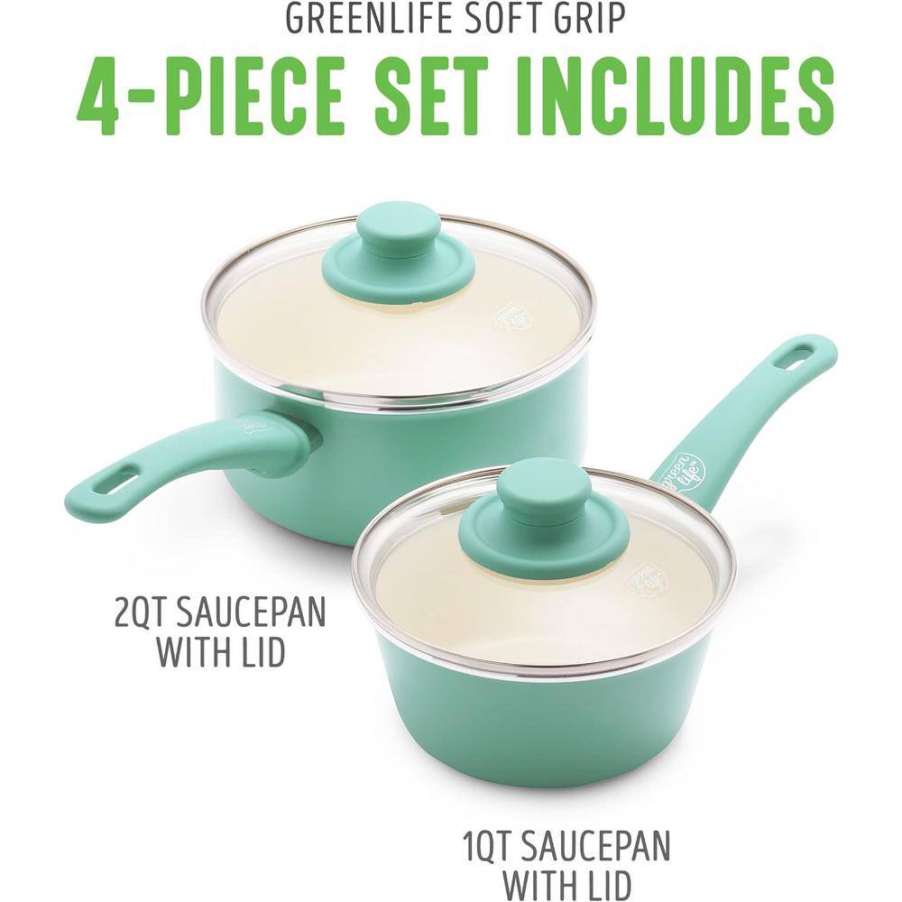 Turquoise Aluminum Nonstick Saucepan Set with Glass Lids, 1 Qt & 2 Qt
