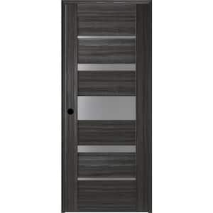 28 in. x 84 in. Kina Right-Hand Solid Core 5-Lite Frosted Glass Gray Oak Wood Composite Single Prehung Interior Door