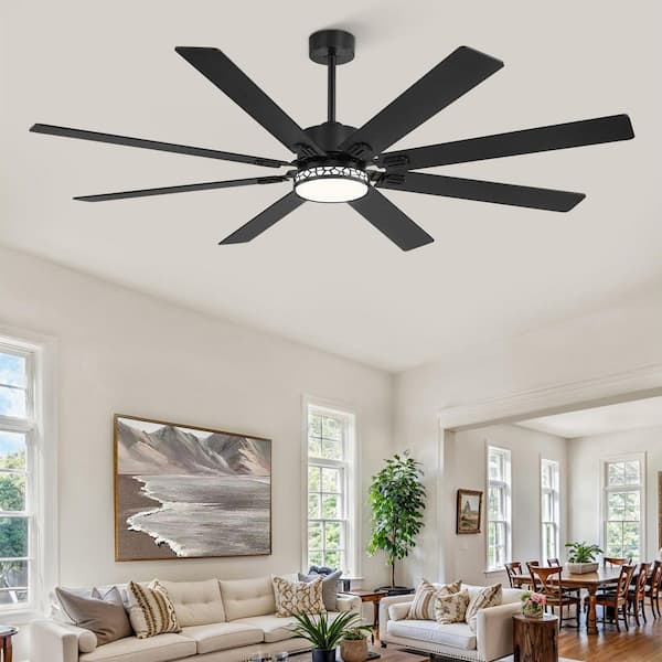 MOKSILED 72 in. Indoor/Covered Outdoor Black 3-Color LED 6-Speed Ceiling Fan with Lights and Remote Control Reversible DC Motor