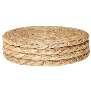 20 in. Beige Natural Decorative Round Woven Handmade Water Hyacinth Placemats (Set of 4)
