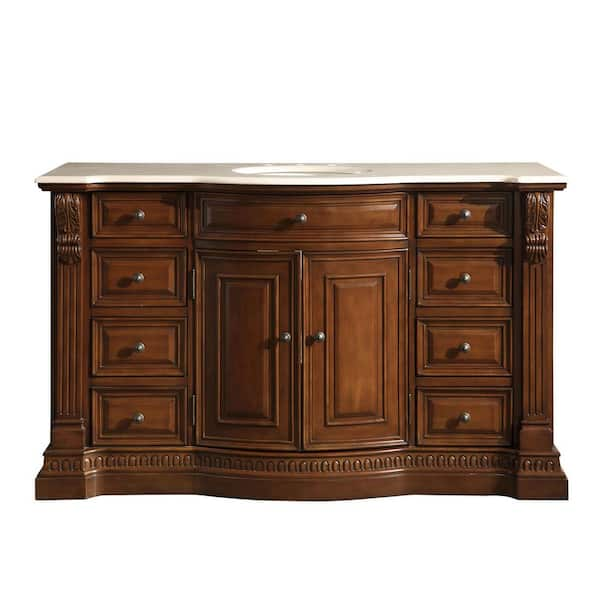 Silkroad Exclusive 60 in. W x 22 in. D Vanity in Brazilian Rosewood with Marble Vanity Top in Cream Marfil with White Basin