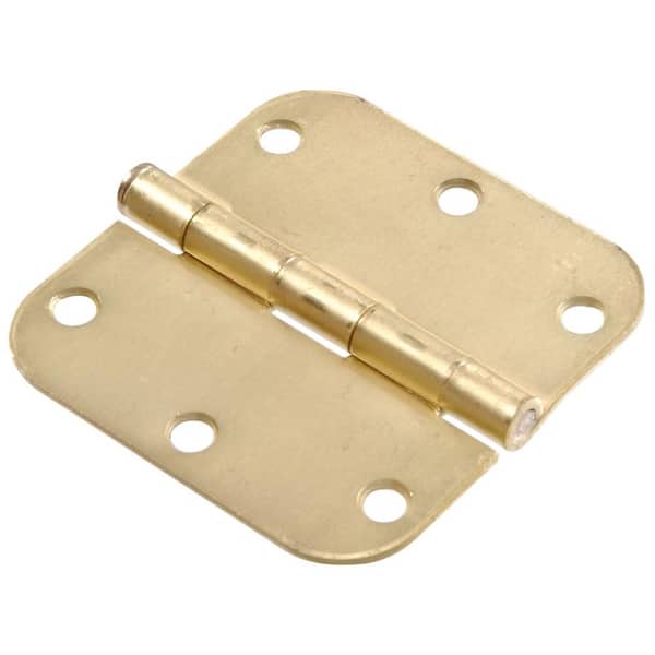 Hardware Essentials 3 in. Satin Brass Residential Door Hinge with 5/8 in. Round Corner Removable Pin Full Mortise (9-Pack)