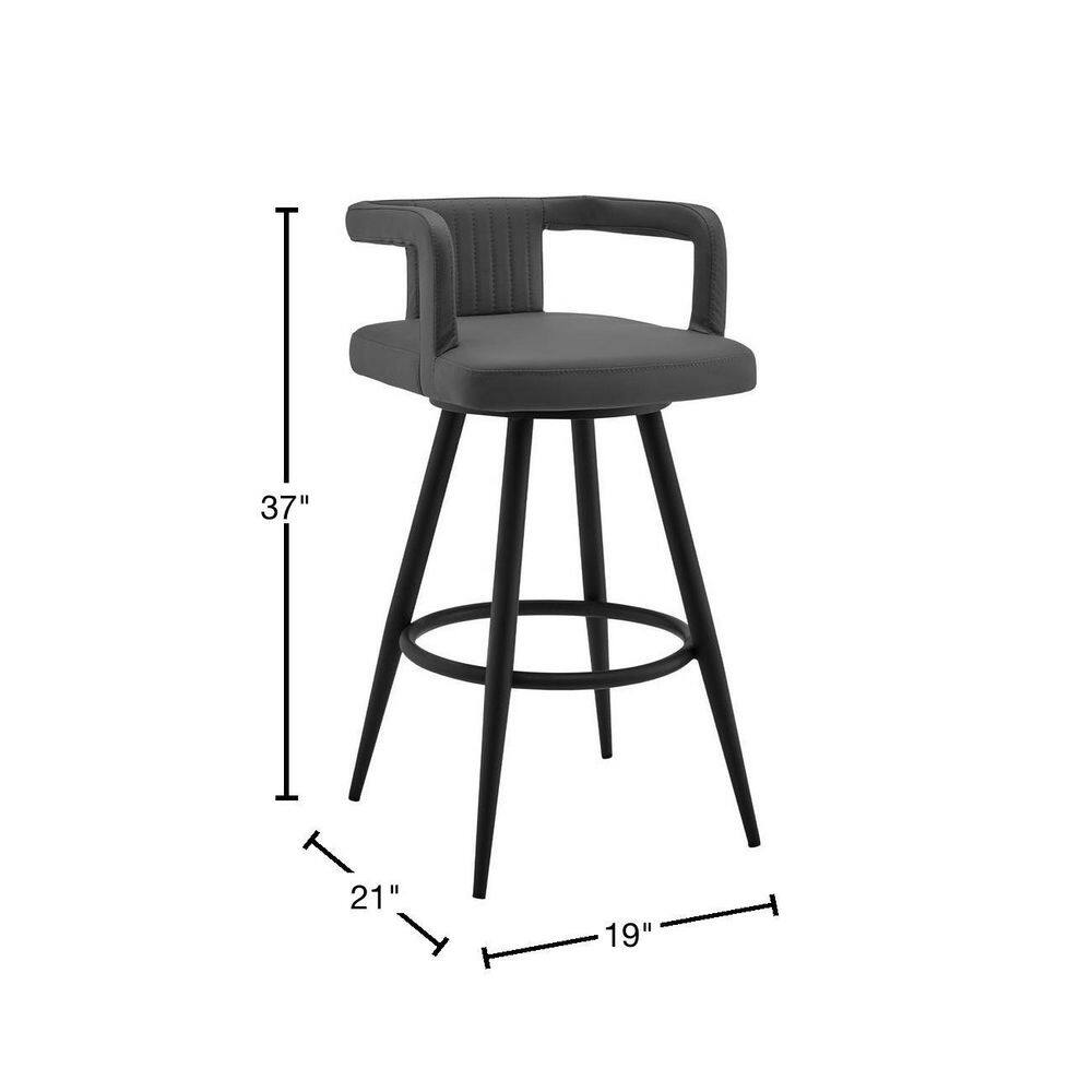 Modern Gray Faux Leather 30" Swivel Bar Stool with Black Metal Base