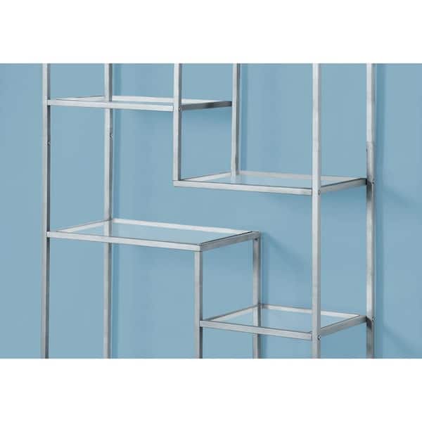 Homeroots 72 In Jasmine Tempered Glass, Glass And Chrome Bookcases Uk