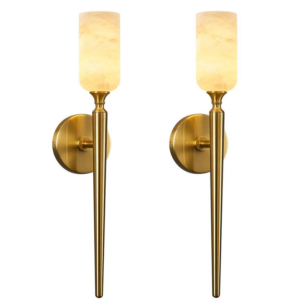 Home Lighting 3.07 in. 1-Light Gold 2-Pack Modern Natural Alabaster Wall Sconce for Bedroom Living Room price history on PriceWatchPro