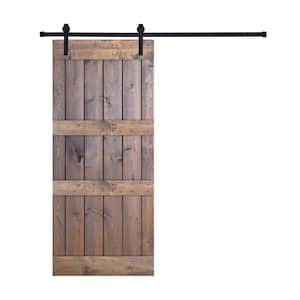 Double Mid-Bar 36 in. x 84 in. Brair Smoke Finished Pine Wood Sliding Barn Door with Hardware Kit