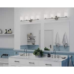 Replay Collection 31 in. 4-Light Polished Nickel Etched Glass Modern Bathroom Vanity Light