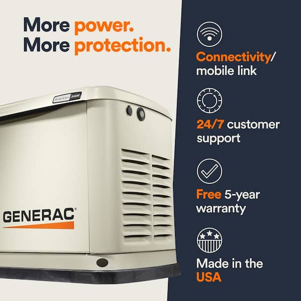 Generac 24,000 Watt - Dual Fuel Air- Cooled Whole House Home Standby  Generator, Smart Home Monitoring & 200-AMP Transfer Switch 72101 - The Home  Depot