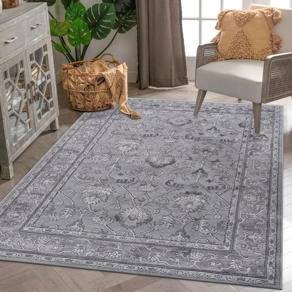 HOTEBIKE 8 ft. W x 10 ft. L Stylish Stain Resistant Grey Area Rug for Indoor/Outdoor