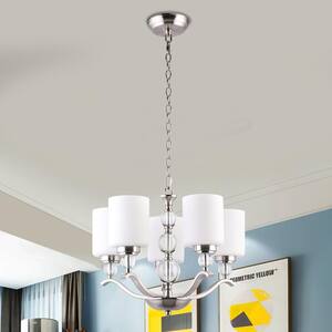 5-Light Brushed Nickel Chandelier with Etched Glass Shades