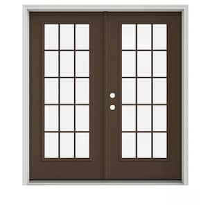 72 in. x 80 in. Dark Chocolate Painted Steel Right-Hand Inswing 15 Lite Glass Stationary/Active Patio Door