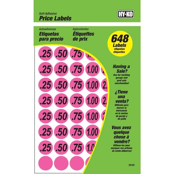 HY-KO 3/4 in. Self-Adhesive Pink Price Labels 300-Pack