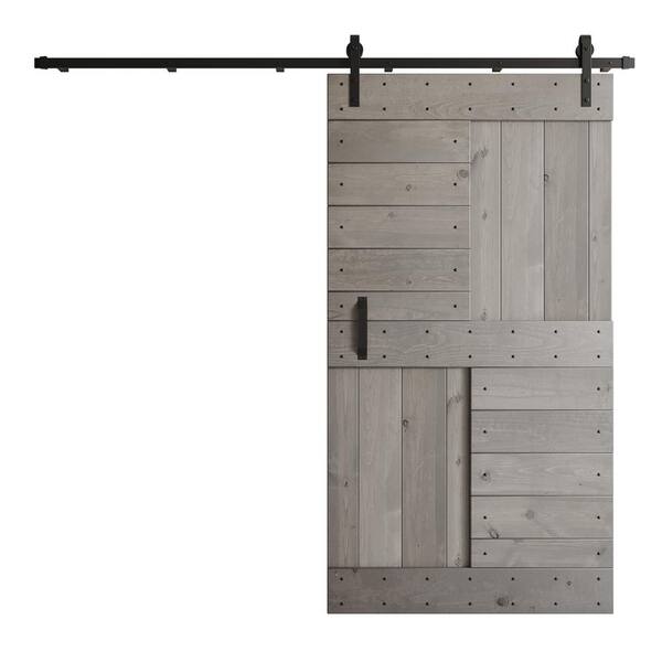 COAST SEQUOIA INC S Series 42 in. x 84 in. Light Grey DIY Knotty Wood Sliding Barn Door with Hardware Kit