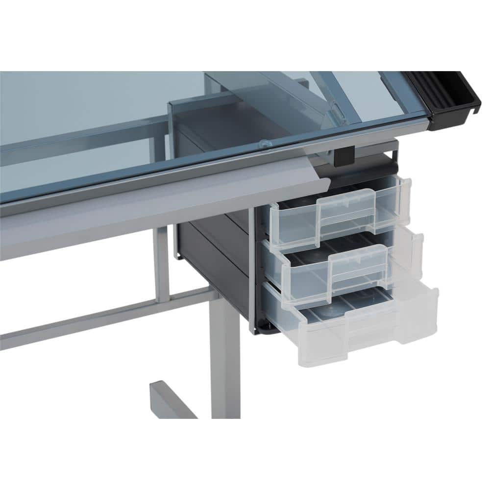 Silver-Blue Tempered Glass Craft & Drawing Desk with Adjustable Angle