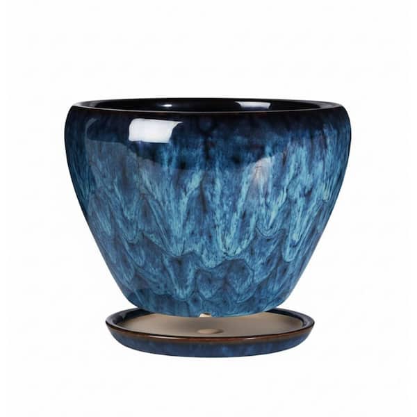 6 in. Blue Indoor Ceramic Round Planter Pot with Drainage Hole(1 Pack)