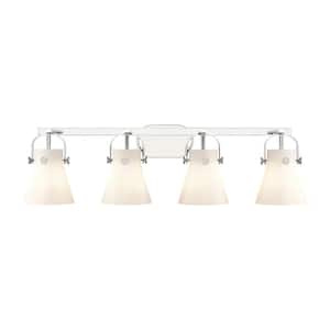 Pilaster II Cone 36.5 in. 4-Light Polished Chrome Vanity Light with Glass Shade