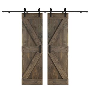 K Series 60 in. x 84 in. Smoky Gray DIY Knotty Wood Double Sliding Barn Door with Hardware Kit