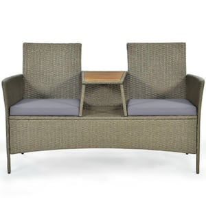 Wicker Outdoor Patio Loveseat with Gray Cushions