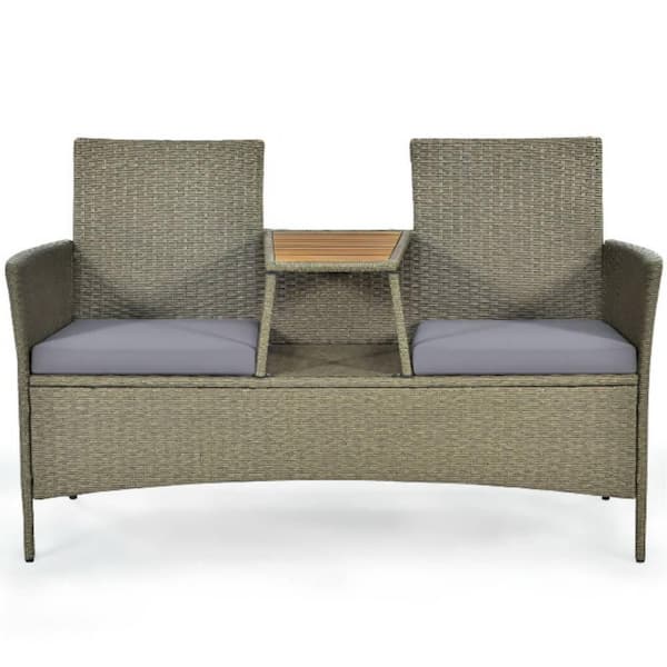 Alpulon Wicker Outdoor Patio Loveseat with Gray Cushions