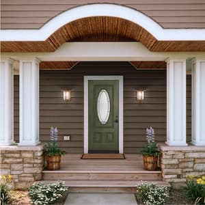 36 in. x 80 in. 3/4 Oval Lite Wendover Juniper Stained Fiberglass Prehung Left-Hand Inswing Front Door